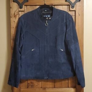 Laura Vintage Blue Suede Motorcycle Jacket XL